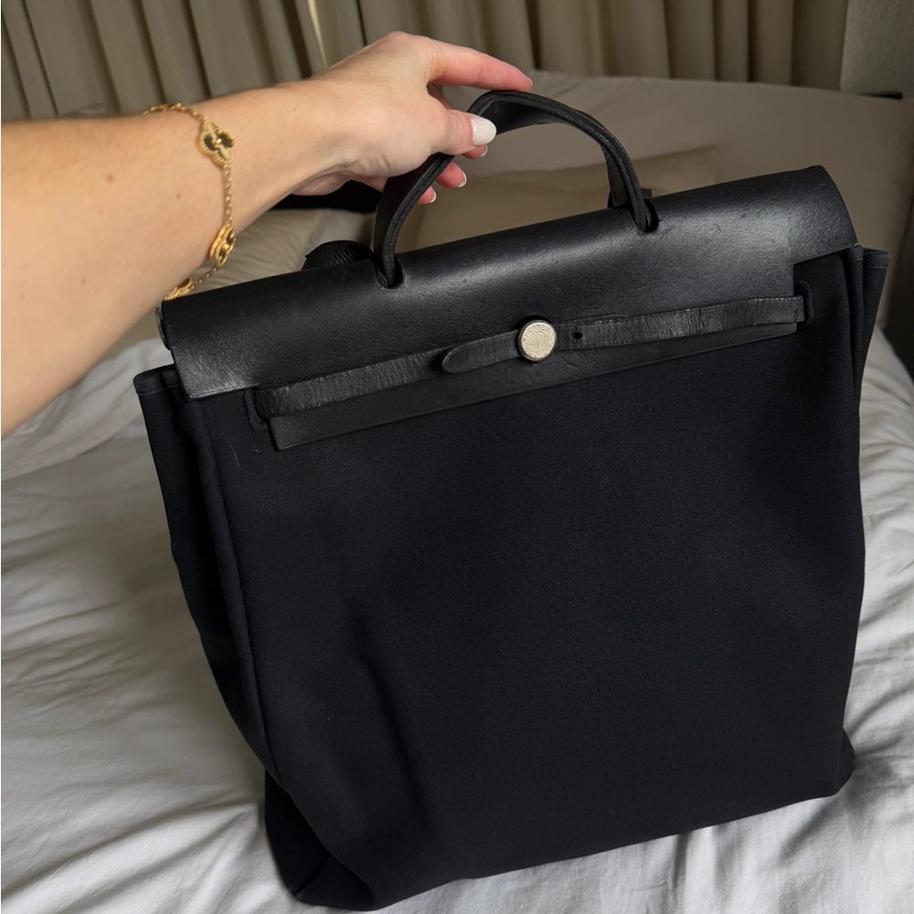 Hermès Black Canvas and Leather Tote